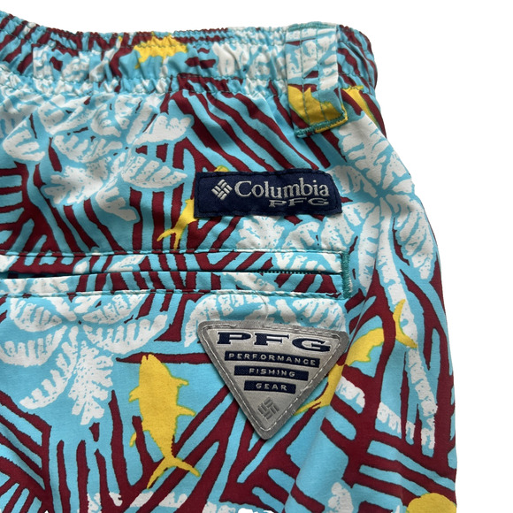 Columbia PFG Swim Trunks Mens Large Light Blue Omni-Shade Mesh Brief Hawaiian - Picture 9 of 12